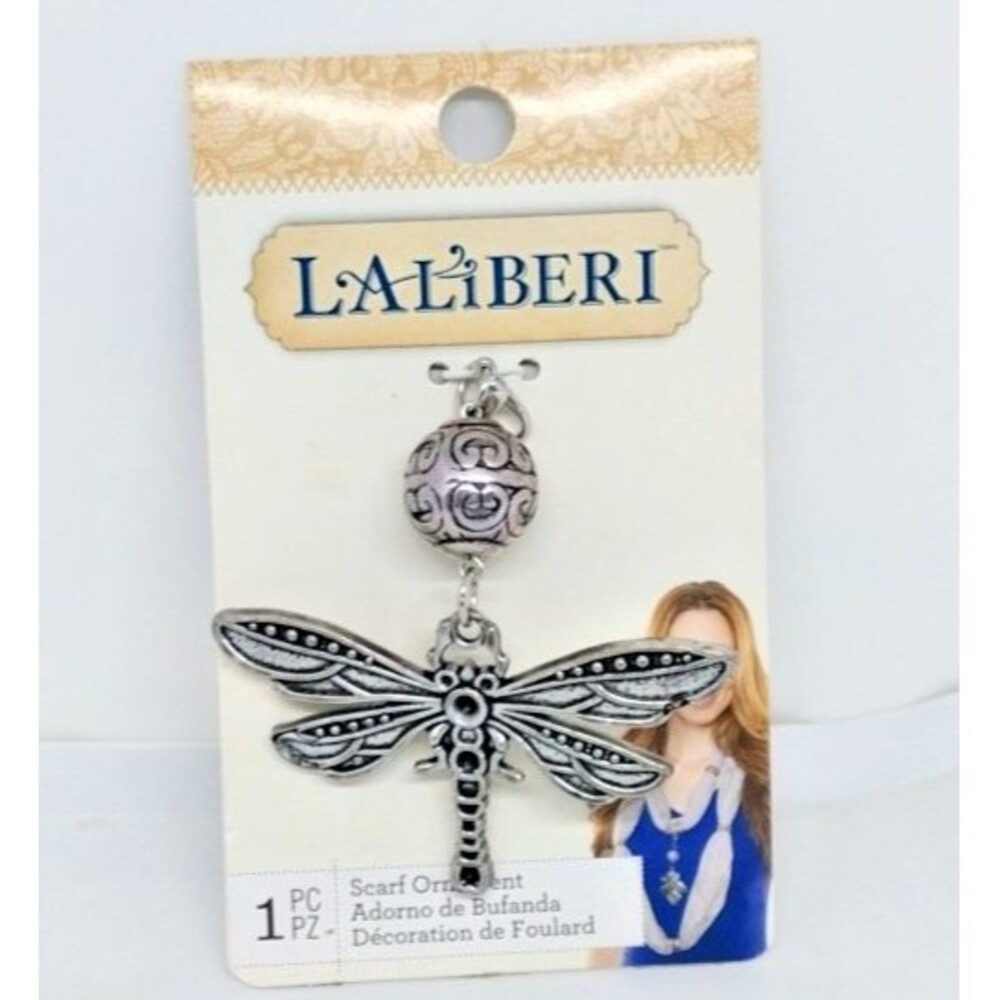 Laliberi Dragonfly Pendant 3"x 3" Silver Tone Scarf Ornament New